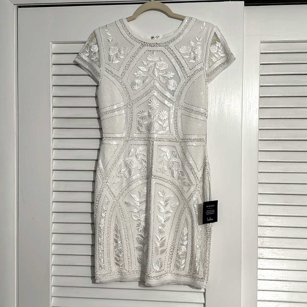 Beaded, sequin embroidered white dress